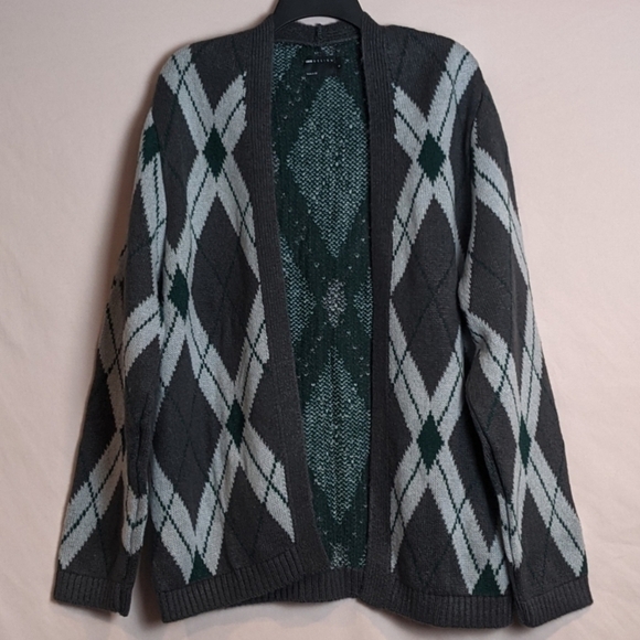 ASOS Argyle Plaid Knitted Gray and Green Cardigan Sweater size Small - Picture 1 of 6